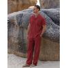 imageCOOFANDY Men 2 Piece Linen Outfit Beach Button Down Shirt Casual Loose Pant SetsWine Red