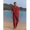 imageCOOFANDY Men 2 Piece Linen Outfit Beach Button Down Shirt Casual Loose Pant SetsWine Red