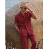imageCOOFANDY Men 2 Piece Linen Outfit Beach Button Down Shirt Casual Loose Pant SetsWine Red