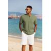 imageCOOFANDY Mens Short Sleeve Henley Shirts Casual Collarless Shirt Band Collar Henley Summer Beach Henley TShirtArmy Green