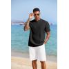 imageCOOFANDY Mens Short Sleeve Henley Shirts Casual Collarless Shirt Band Collar Henley Summer Beach Henley TShirtBlack