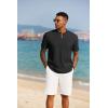 imageCOOFANDY Mens Short Sleeve Henley Shirts Casual Collarless Shirt Band Collar Henley Summer Beach Henley TShirtBlack