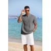 imageCOOFANDY Mens Short Sleeve Henley Shirts Casual Collarless Shirt Band Collar Henley Summer Beach Henley TShirtDark Grey