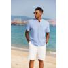 imageCOOFANDY Mens Short Sleeve Henley Shirts Casual Collarless Shirt Band Collar Henley Summer Beach Henley TShirtLight Blue