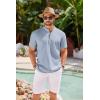 imageCOOFANDY Mens Short Sleeve Henley Shirts Casual Collarless Shirt Band Collar Henley Summer Beach Henley TShirtLight Denim Blue
