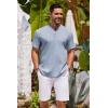 imageCOOFANDY Mens Short Sleeve Henley Shirts Casual Collarless Shirt Band Collar Henley Summer Beach Henley TShirtLight Denim Blue