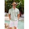 imageCOOFANDY Mens Short Sleeve Henley Shirts Casual Collarless Shirt Band Collar Henley Summer Beach Henley TShirtLight Green