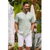 imageCOOFANDY Mens Short Sleeve Henley Shirts Casual Collarless Shirt Band Collar Henley Summer Beach Henley TShirtLight Green