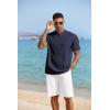 imageCOOFANDY Mens Short Sleeve Henley Shirts Casual Collarless Shirt Band Collar Henley Summer Beach Henley TShirtNavy Blue
