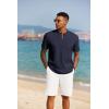 imageCOOFANDY Mens Short Sleeve Henley Shirts Casual Collarless Shirt Band Collar Henley Summer Beach Henley TShirtNavy Blue