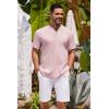 imageCOOFANDY Mens Short Sleeve Henley Shirts Casual Collarless Shirt Band Collar Henley Summer Beach Henley TShirtPink