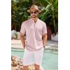 imageCOOFANDY Mens Short Sleeve Henley Shirts Casual Collarless Shirt Band Collar Henley Summer Beach Henley TShirtPink