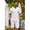 imageCOOFANDY Mens Short Sleeve Henley Shirts Casual Collarless Shirt Band Collar Henley Summer Beach Henley TShirtWhite