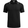imageCOOFANDY Mens Zipper Polo Shirt Casual Knit Short Sleeve Polo T Shirt Classic Fit Shirts1black