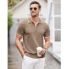 imageCOOFANDY Mens Zipper Polo Shirt Casual Knit Short Sleeve Polo T Shirt Classic Fit Shirts1khaki