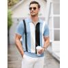 imageCOOFANDY Mens Zipper Polo Shirt Casual Knit Short Sleeve Polo T Shirt Classic Fit ShirtsBlue Stripes