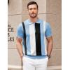 imageCOOFANDY Mens Zipper Polo Shirt Casual Knit Short Sleeve Polo T Shirt Classic Fit ShirtsBlue Stripes