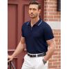 imageCOOFANDY Mens Zipper Polo Shirt Casual Knit Short Sleeve Polo T Shirt Classic Fit ShirtsNavy Blue