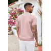 imageCOOFANDY Mens Zipper Polo Shirt Casual Knit Short Sleeve Polo T Shirt Classic Fit ShirtsSolid Pink