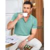 imageCOOFANDY Mens Zipper Polo Shirt Casual Knit Short Sleeve Polo T Shirt Classic Fit ShirtsTurquoise