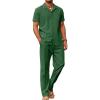 imageCOOFANDY Men 2 Piece Linen Outfit Beach Button Down Shirt Casual Loose Pant SetsBright Green