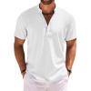 imageCOOFANDY Mens Short Sleeve Henley Shirts Casual Collarless Shirt Band Collar Henley Summer Beach Henley TShirtWhite