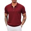 imageCOOFANDY Mens Zipper Polo Shirt Casual Knit Short Sleeve Polo T Shirt Classic Fit ShirtsSolid Wine Red