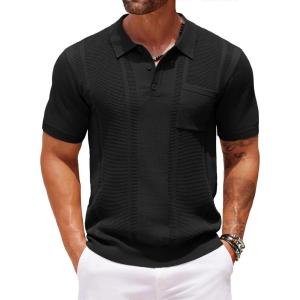 imageCOOFANDY Knit Polo Shirts for Men Short Sleeve Textured Polo Shirt Slim Fit Summer Collared T Shirt with PocketAblack