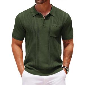 imageCOOFANDY Knit Polo Shirts for Men Short Sleeve Textured Polo Shirt Slim Fit Summer Collared T Shirt with PocketArmy Green