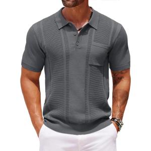 imageCOOFANDY Knit Polo Shirts for Men Short Sleeve Textured Polo Shirt Slim Fit Summer Collared T Shirt with PocketDark Grey