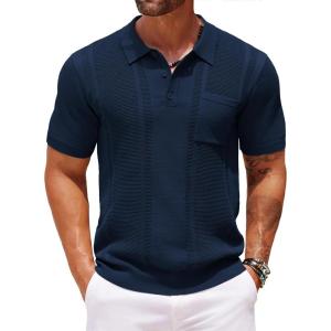 imageCOOFANDY Knit Polo Shirts for Men Short Sleeve Textured Polo Shirt Slim Fit Summer Collared T Shirt with PocketNavy Blue
