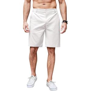 imageCOOFANDY Mens Casual Shorts Linen Flat Front Shorts Elastic Waist Summer Beach ShortsAwhite