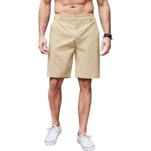 imageCOOFANDY Mens Casual Shorts Linen Flat Front Shorts Elastic Waist Summer Beach ShortsKhaki