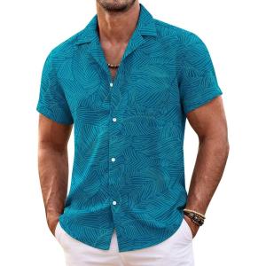 imageCOOFANDY Mens Hawaiian Shirt Short Sleeve Floral Button Down Shirts Tropical Summer Beach Shirts Camp Collar ShirtLake Greenleaf