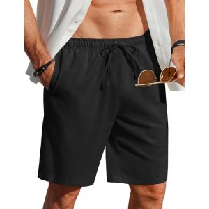 imageCOOFANDY Mens Linen Shorts Casual Beach Shorts 9 inch Inseam Elastic Waist Drawstring Summer ShortsBlack
