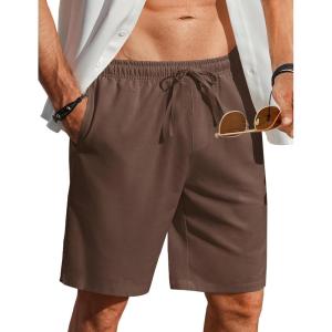 imageCOOFANDY Mens Linen Shorts Casual Beach Shorts 9 inch Inseam Elastic Waist Drawstring Summer ShortsBrown