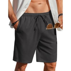 imageCOOFANDY Mens Linen Shorts Casual Beach Shorts 9 inch Inseam Elastic Waist Drawstring Summer ShortsDark Gray