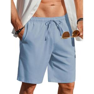 imageCOOFANDY Mens Linen Shorts Casual Beach Shorts 9 inch Inseam Elastic Waist Drawstring Summer ShortsSky Blue