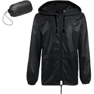 imageCOOFANDY Mens Packable Rain Jacket Lightweight Waterproof Raincoat with Hood Outdoor Rain Gear Travel Hiking CyclingBlack