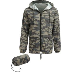 imageCOOFANDY Mens Packable Rain Jacket Lightweight Waterproof Raincoat with Hood Outdoor Rain Gear Travel Hiking CyclingCamo