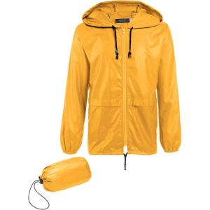 imageCOOFANDY Mens Packable Rain Jacket Lightweight Waterproof Raincoat with Hood Outdoor Rain Gear Travel Hiking CyclingOrange Yellow