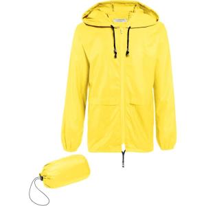 imageCOOFANDY Mens Packable Rain Jacket Lightweight Waterproof Raincoat with Hood Outdoor Rain Gear Travel Hiking CyclingYellow