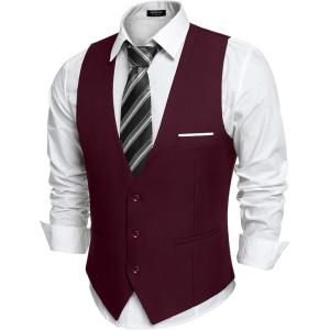 imageCOOFANDY Mens Suit Vest Slim Fit Formal Dress Waistcoat Casual Business Vests for Suit or TuxedoWine Red