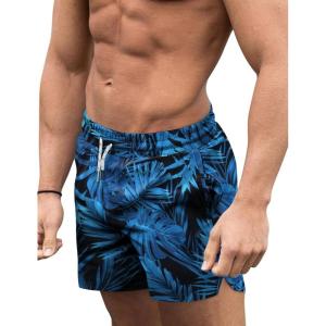 imageCOOFANDY Mens Swim Trunks Quick Dry Board Shorts Swimsuit Swimwear Bathing SuitP Blue Leaves