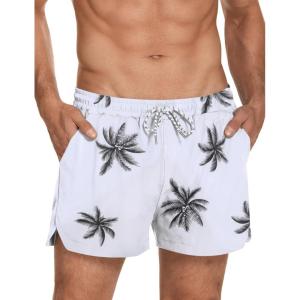 imageCOOFANDY Mens Swim Trunks Quick Dry Board Shorts Swimsuit Swimwear Bathing SuitP White and Leaves