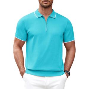 imageCOOFANDY Mens Zipper Polo Shirt Casual Knit Short Sleeve Polo T Shirt Classic Fit ShirtsBlue3
