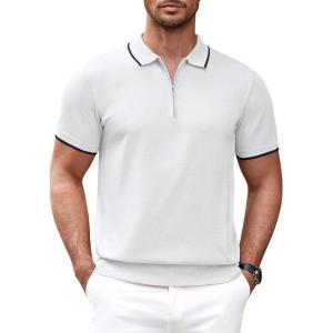 imageCOOFANDY Mens Zipper Polo Shirt Casual Knit Short Sleeve Polo T Shirt Classic Fit ShirtsWhite
