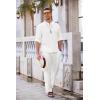 imageCOOFANDY Mens 2 Pieces Cotton Linen Set Long Sleeve Henley Shirts Casual Beach Pants With Pockets Summer Yoga OutfitsAll White