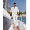 imageCOOFANDY Mens 2 Pieces Cotton Linen Set Long Sleeve Henley Shirts Casual Beach Pants With Pockets Summer Yoga OutfitsAll White