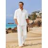 imageCOOFANDY Mens 2 Pieces Cotton Linen Set Long Sleeve Henley Shirts Casual Beach Pants With Pockets Summer Yoga OutfitsAll White